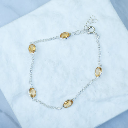Sterling Silver Oval Citrine Gemstone Bracelet – 17 + 3cm