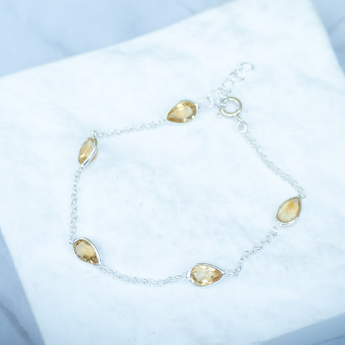 Sterling Silver Citrine Teardrop Gemstone Bracelet – 17 + 3cm
