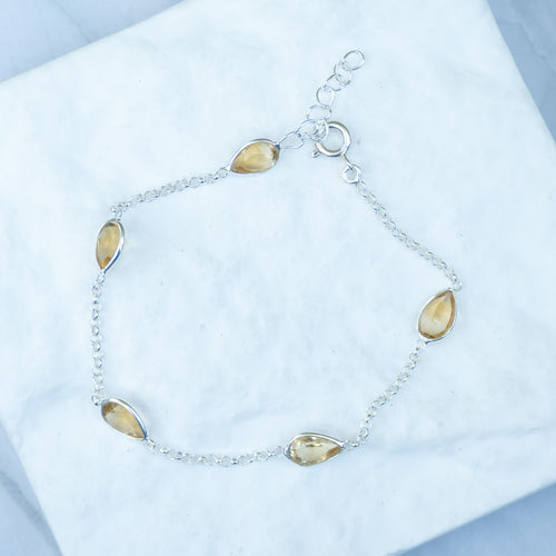 Sterling Silver Citrine Teardrop Gemstone Bracelet – 17 + 3cm
