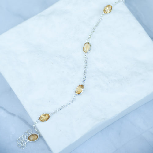 Sterling Silver Oval Citrine Gemstone Bracelet – 17 + 3cm