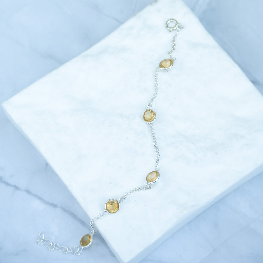 Sterling Silver Oval Citrine Gemstone Bracelet – 17 + 3cm