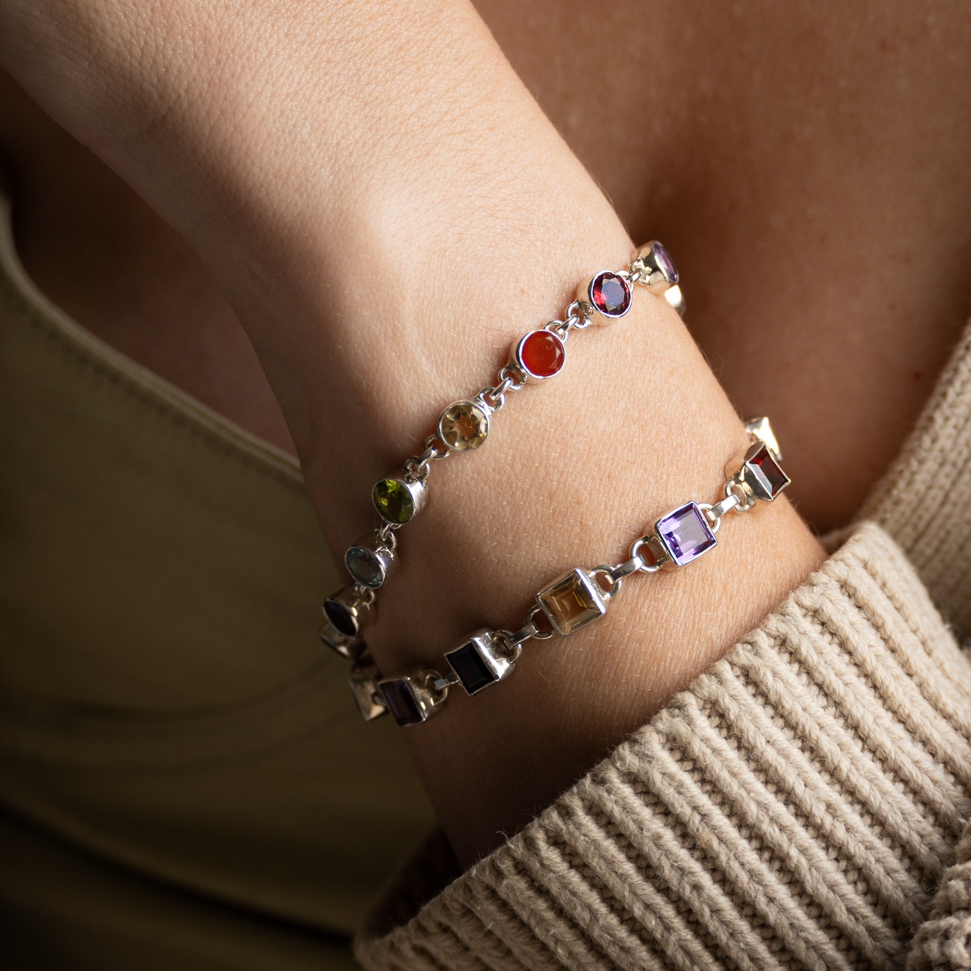 Round Rainbow Semi Precious stone Bracelet