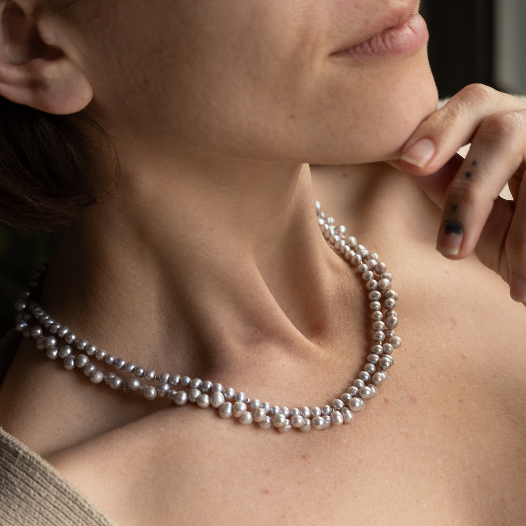 5 mm Grey/Peach Pearl necklace