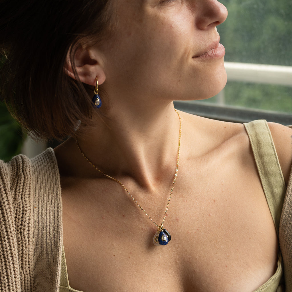 White Quartz, Lapis Lazuli & Golden Obsidian Necklace & Golden Obsidian Earrings Jewellery Set - Terciany 