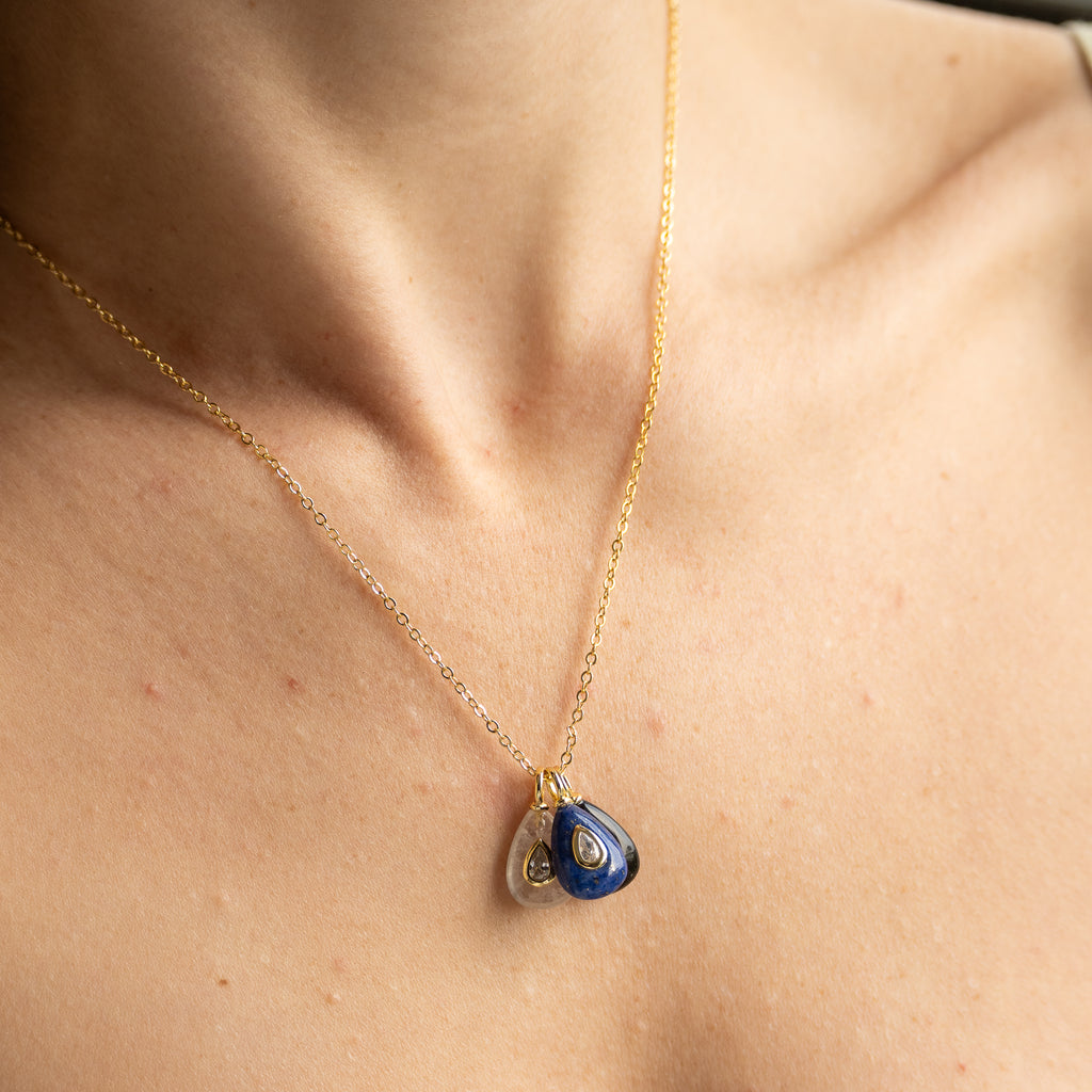 White Quartz, Lapis Lazuli & Golden Obsidian Necklace & Golden Obsidian Earrings Jewellery Set - Terciany 