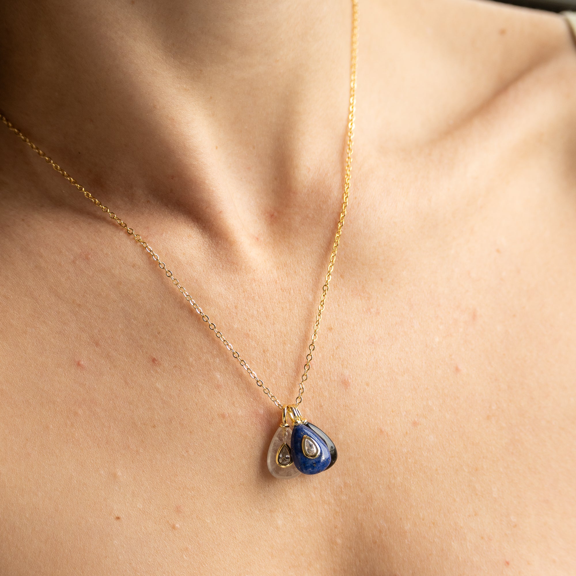 White Quartz, Lapis Lazuli & Golden Obsidian Necklace & Golden Obsidian Earrings Jewellery Set