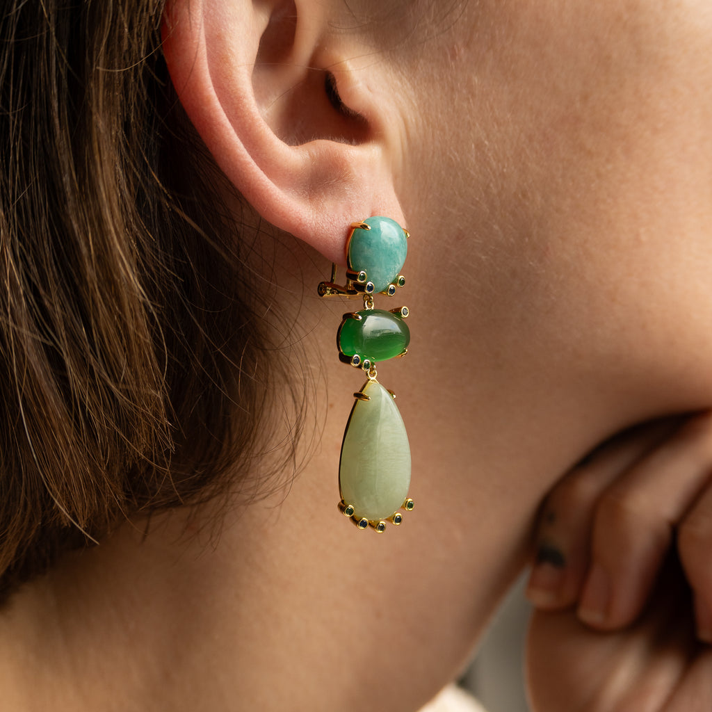 Amazonite, Green Agate New Jade semi precious stone earrings - Terciany 