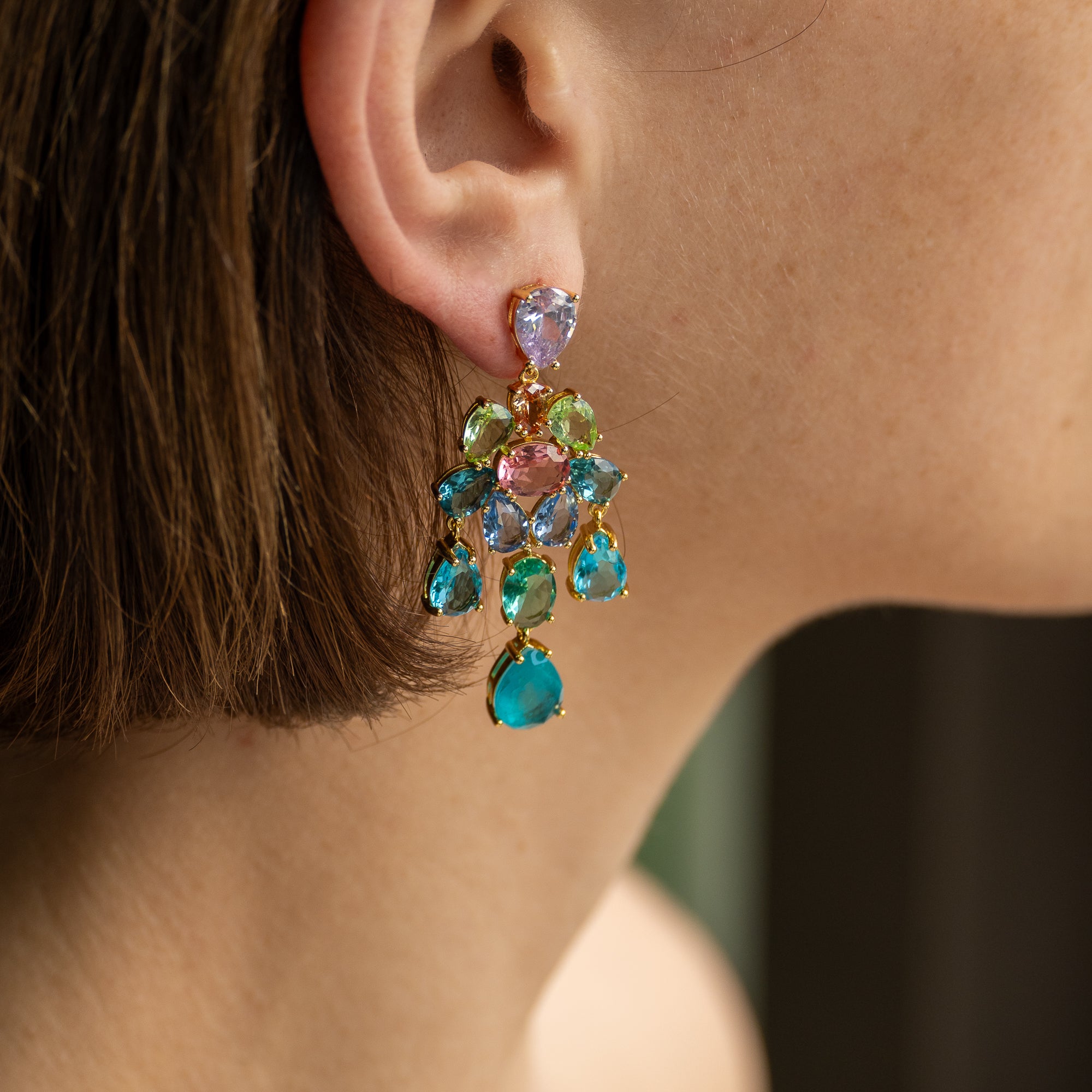 Sanet Semi Precious Stone Statement Earrings