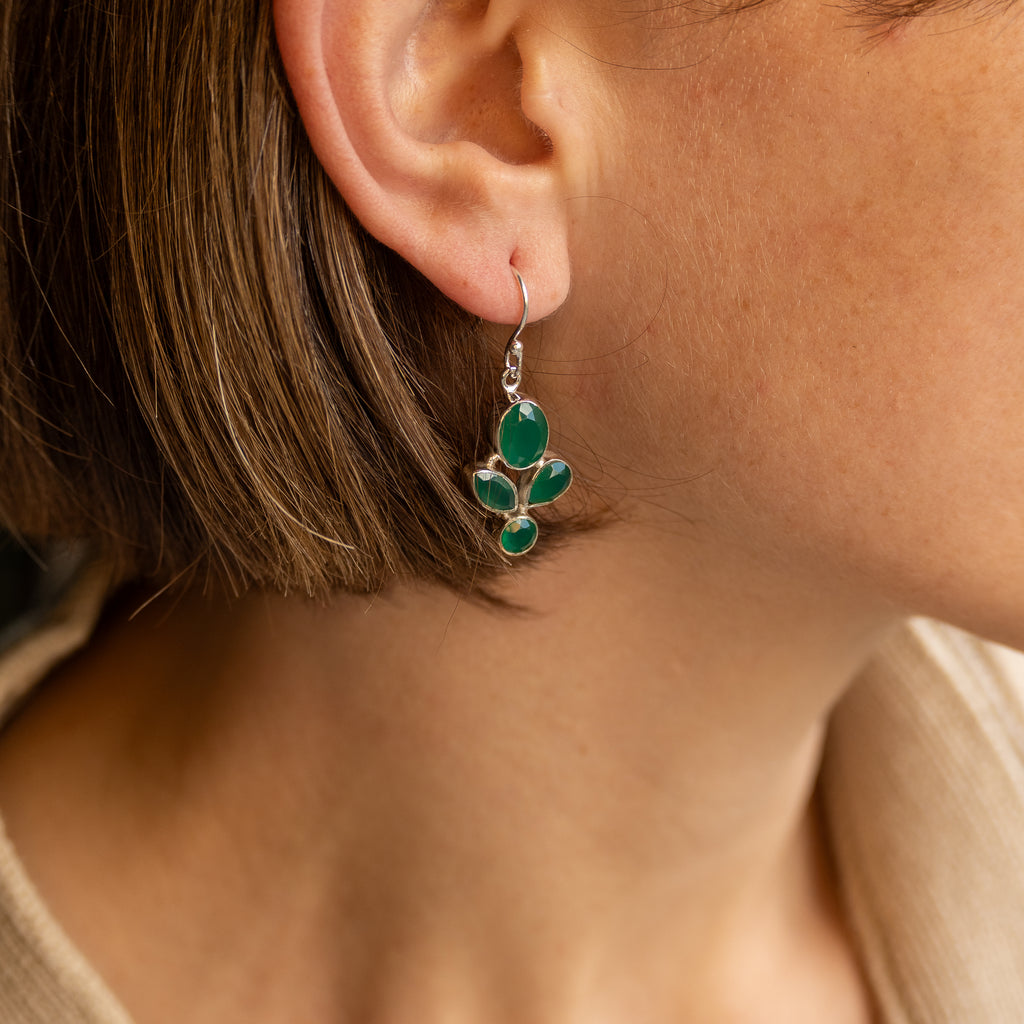 Green Onyx Flower Drop earrings
