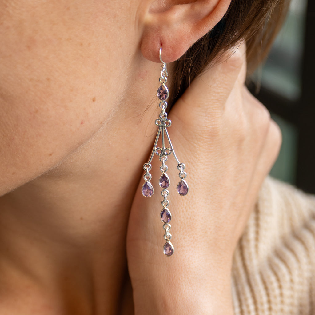 Lilly Amethyst Semi Precious stone Statement earrings - Terciany 