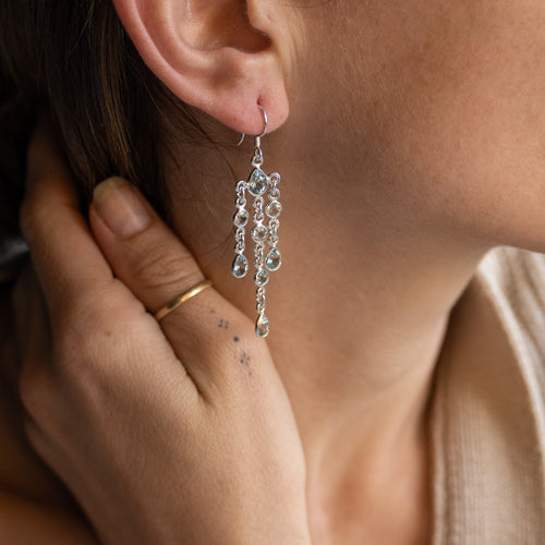 Bella Blue Topaz semi Precious Stone Statement earrings - Terciany 