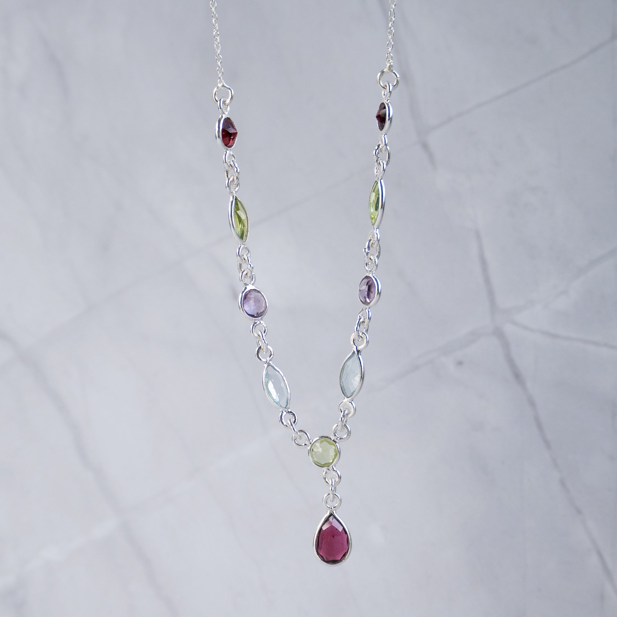Semi Precious Rainbow drop Necklace