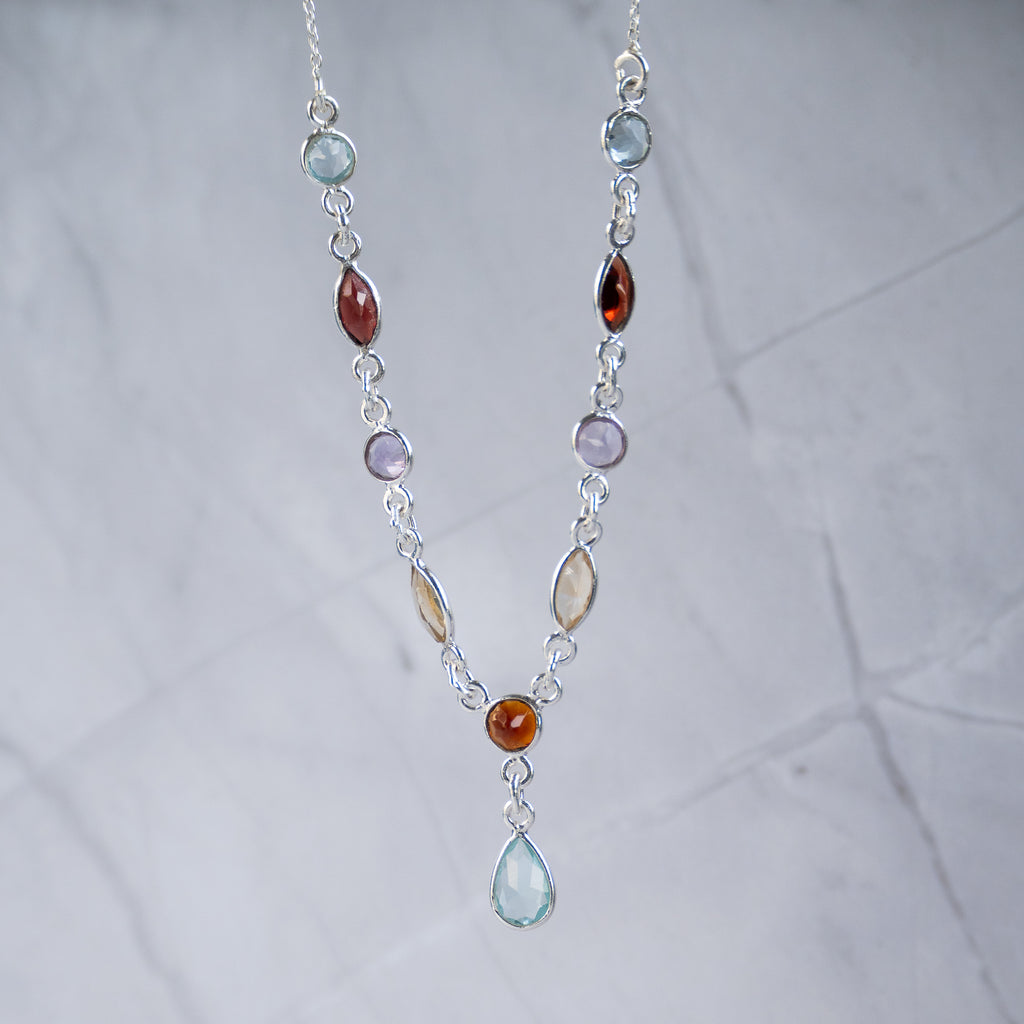 Semi Precious Rainbow drop Necklace