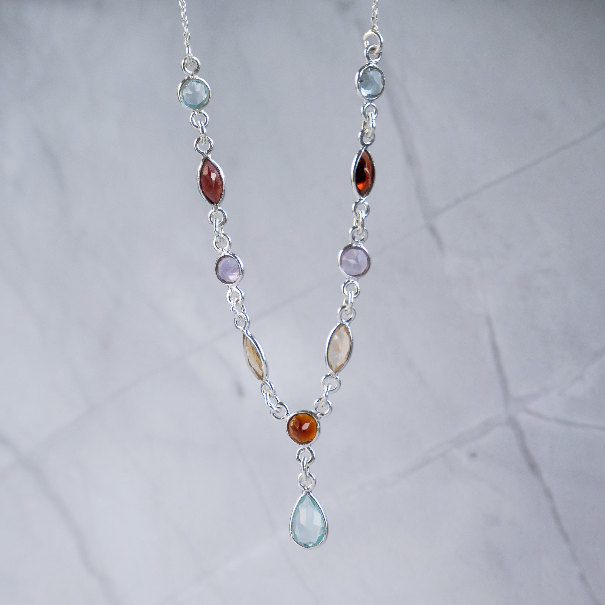 Semi Precious Rainbow drop Necklace