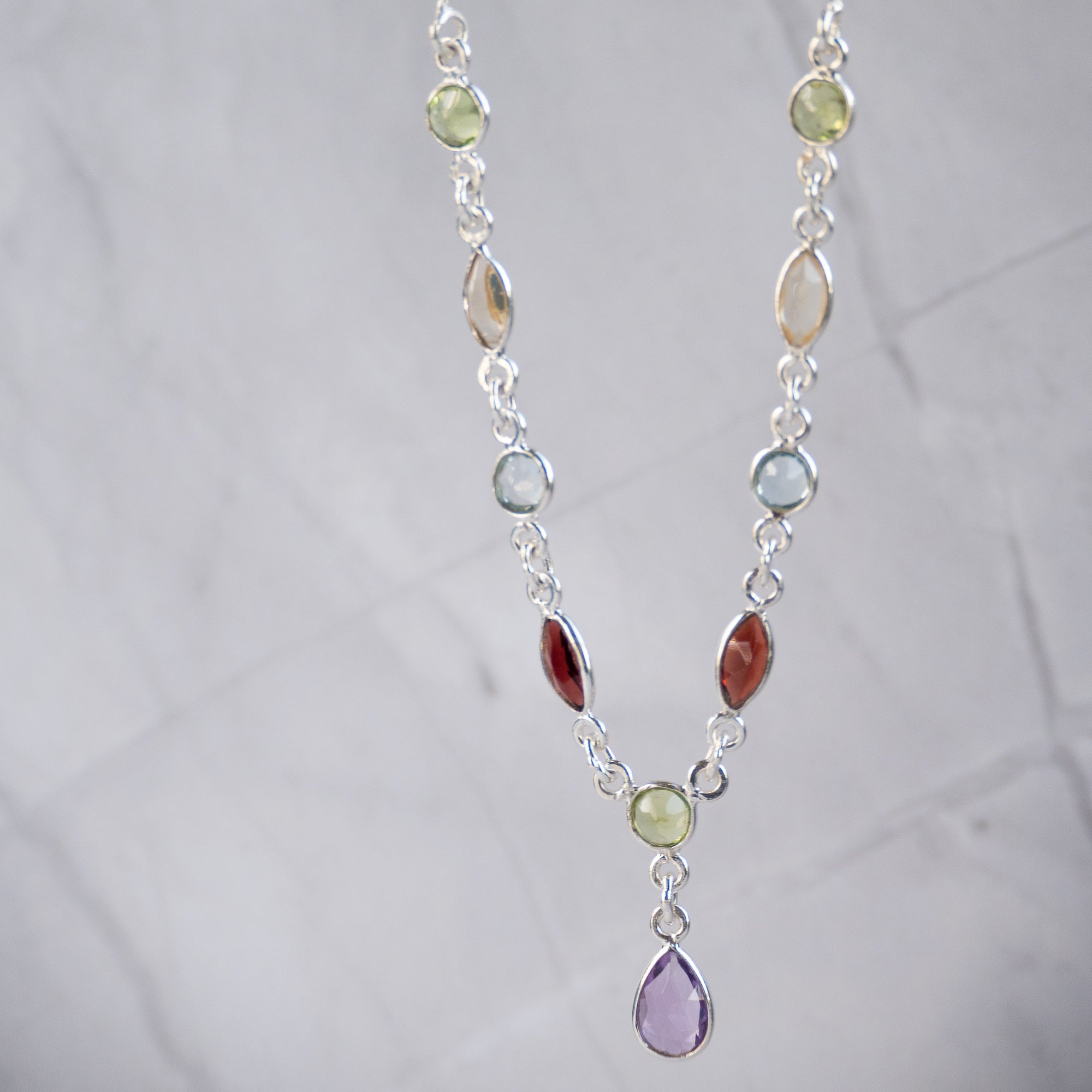 Semi Precious Rainbow drop Necklace