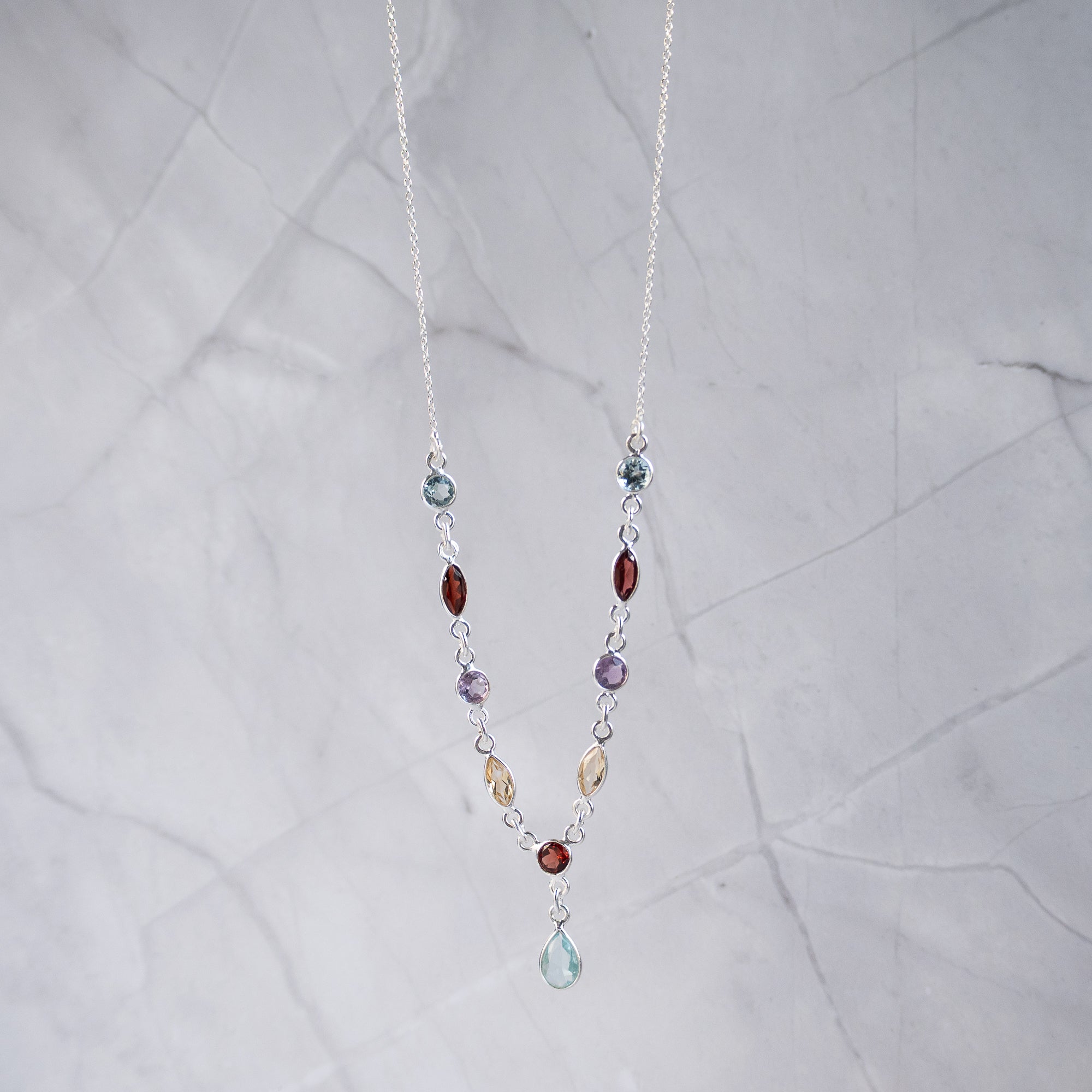 Semi Precious Rainbow drop Necklace