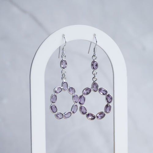 Amethyst Semi Precious Circle drop earrings - Terciany 