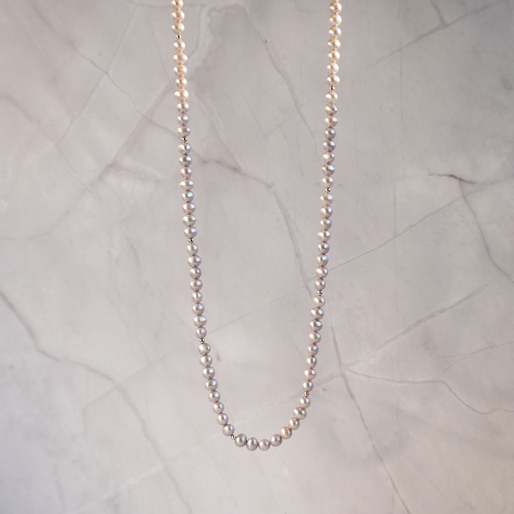 5 mm Grey/Peach Pearl necklace