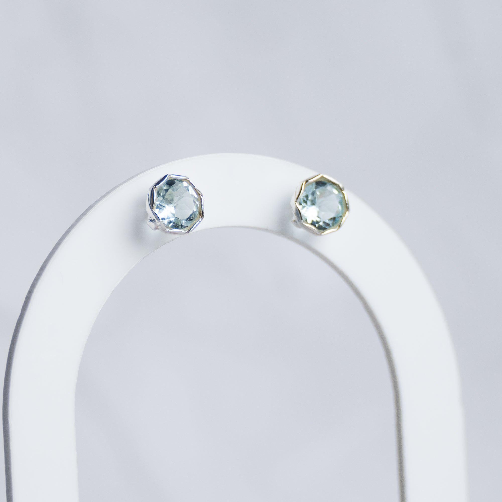 Blue Topaz semi Precious stone stud earrings