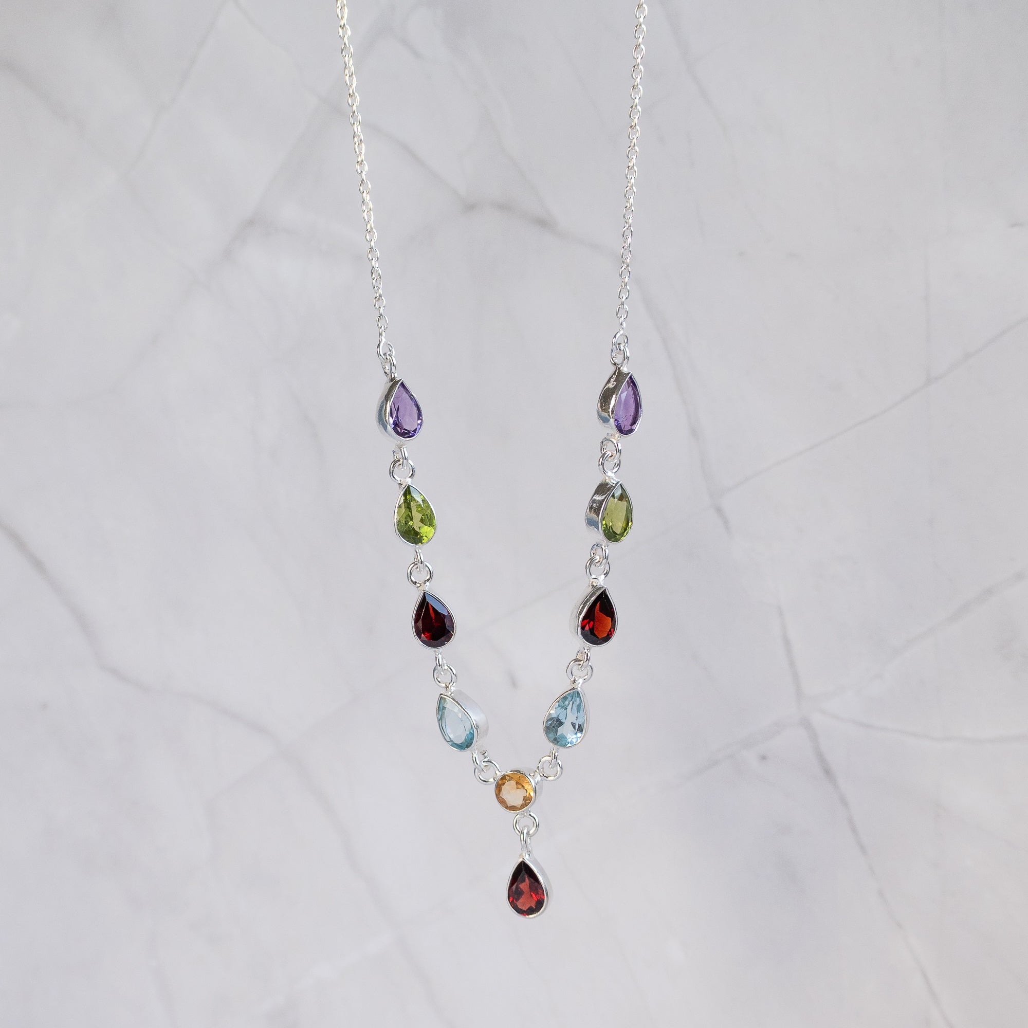 Sterling silver Y Shape Semi Precious stone Necklace