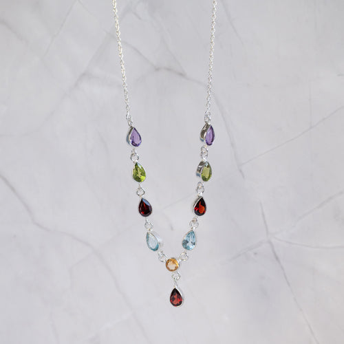 Sterling silver Y Shape Semi Precious stone Necklace - Terciany 