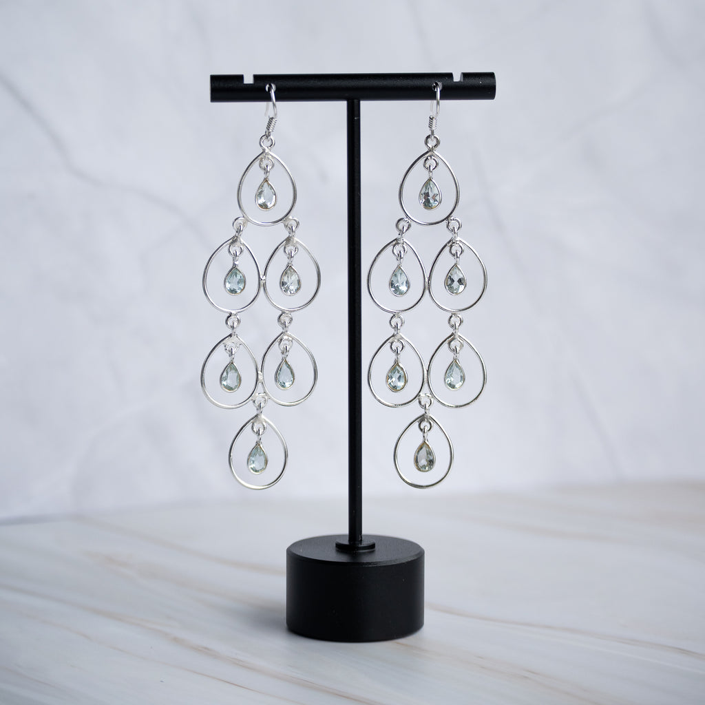 Cinderella Blue Topaz Semi Precious Stone Statement earrings