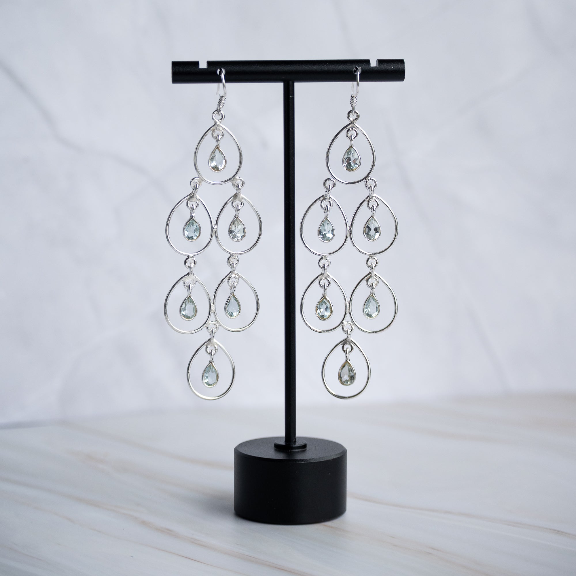 Cinderella Blue Topaz Semi Precious Stone Statement earrings