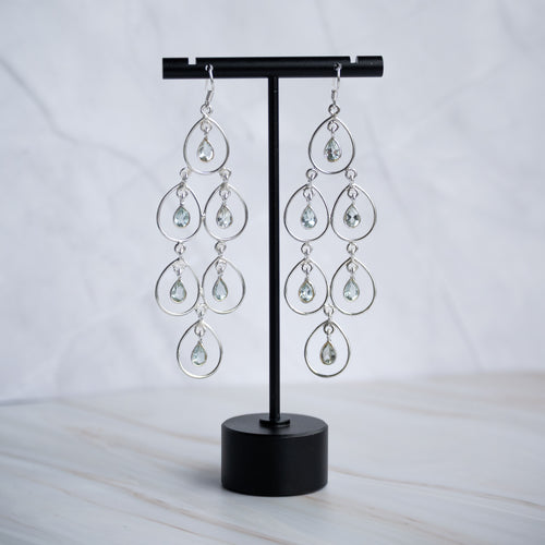 Cinderella Blue Topaz Semi Precious Stone Statement Earrings - Terciany 