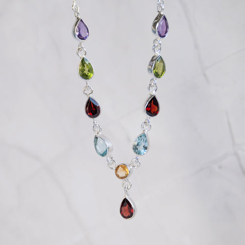 Sterling silver Y Shape Semi Precious stone Necklace - Terciany 