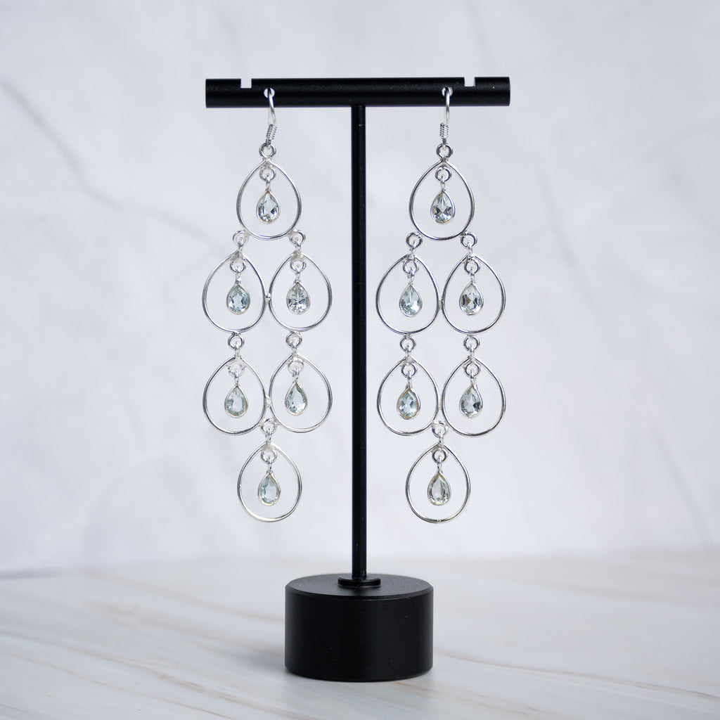 Cinderella Blue Topaz Semi Precious Stone Statement earrings