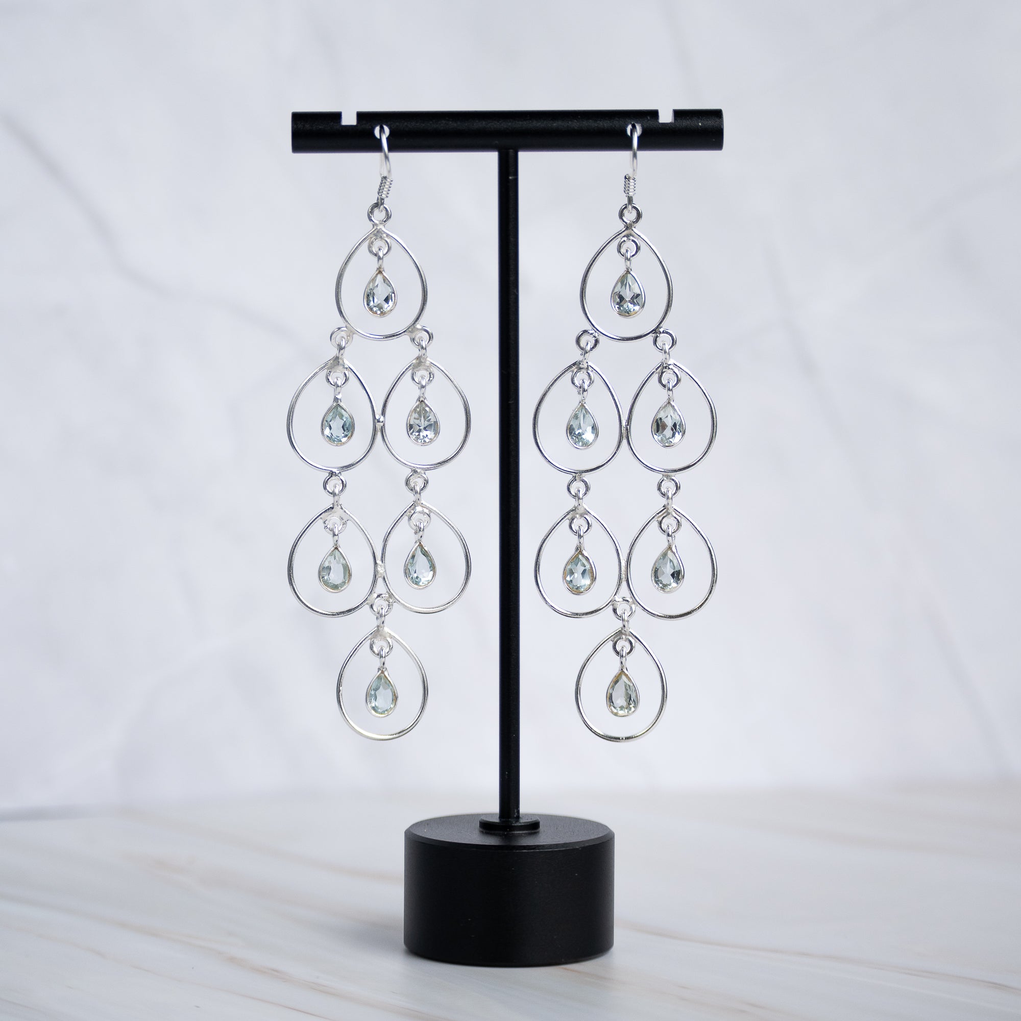 Cinderella Blue Topaz Semi Precious Stone Statement earrings