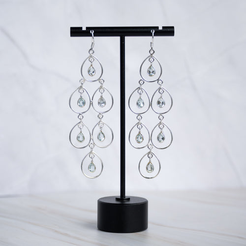 Cinderella Blue Topaz Semi Precious Stone Statement Earrings - Terciany 