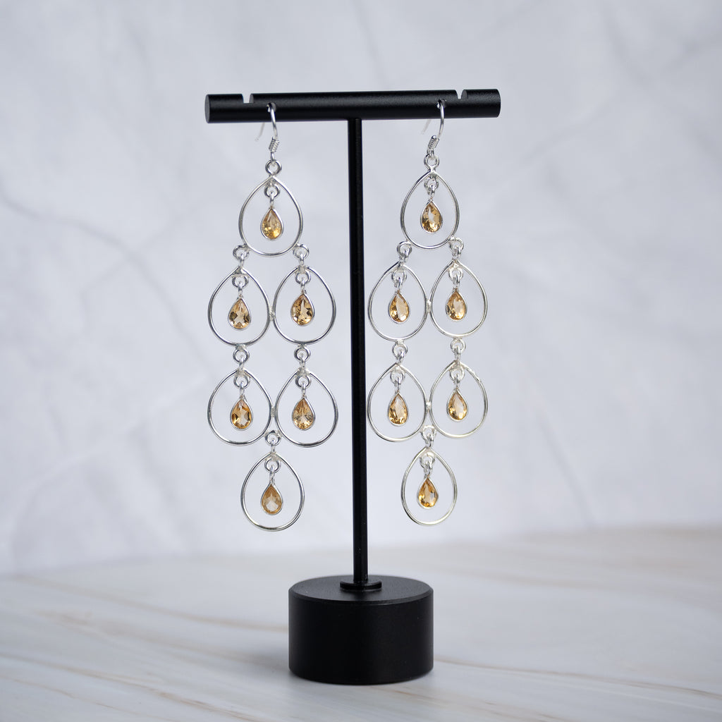 Cinderella Citrine Semi Precious stone Statement earrings