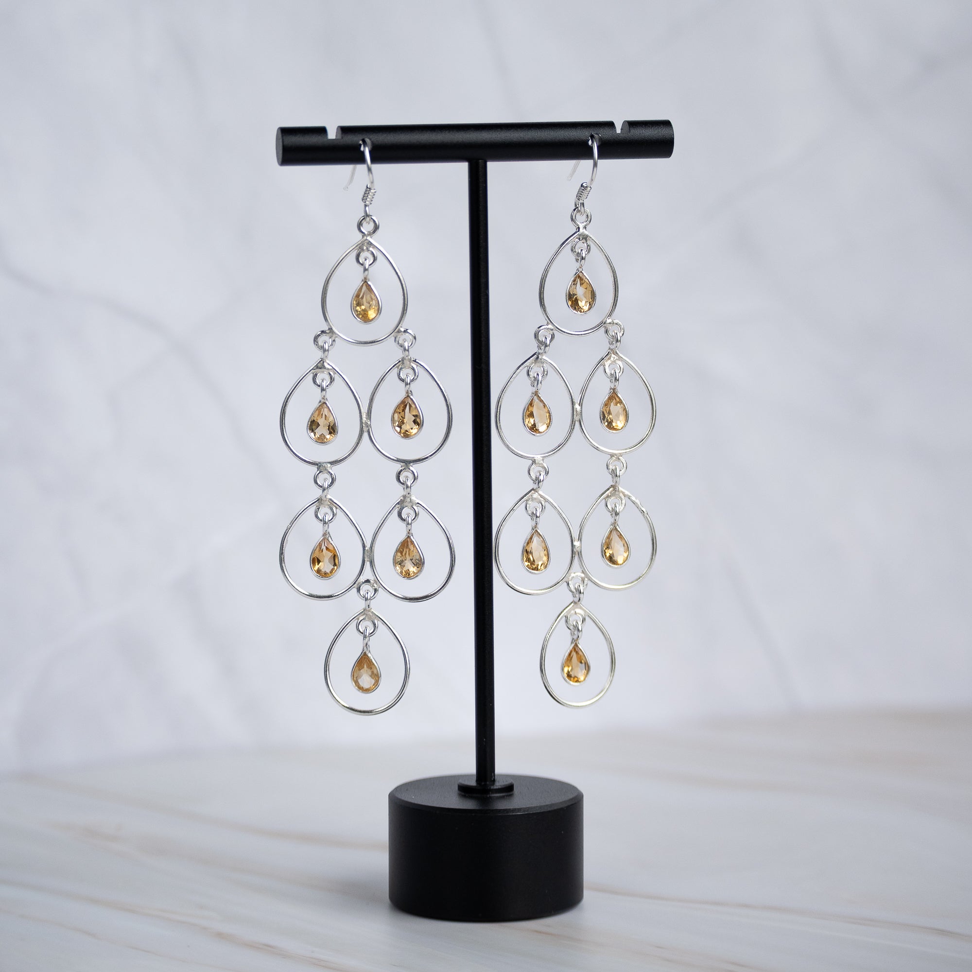Cinderella Citrine Semi Precious stone Statement earrings