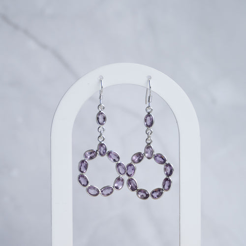 Amethyst Semi Precious Circle drop earrings - Terciany 