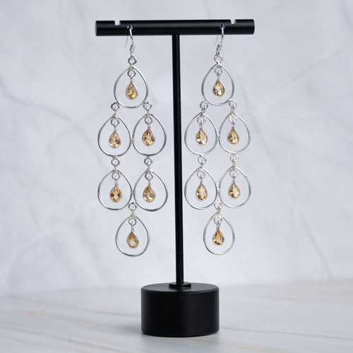 Cinderella Citrine Semi Precious stone Statement Earrings - Terciany 