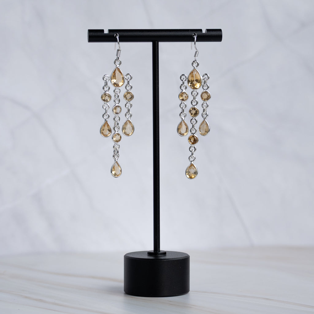 Bella Citrine Semi Precious Stone Statement drop earrings