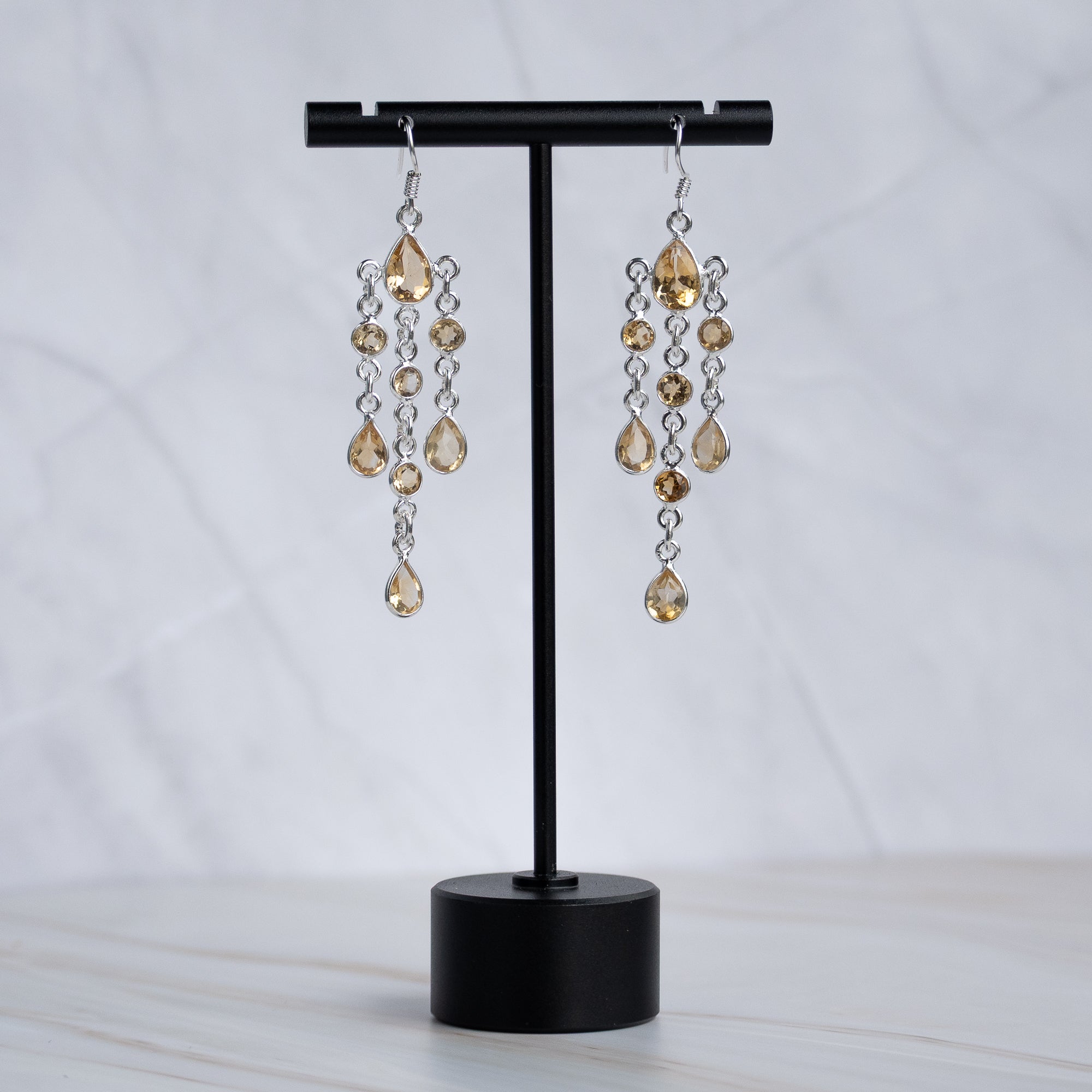 Bella Citrine Semi Precious Stone Statement drop earrings