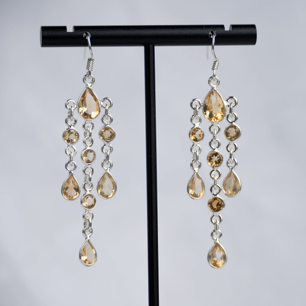 Bella Citrine Semi Precious Stone Statement drop earrings