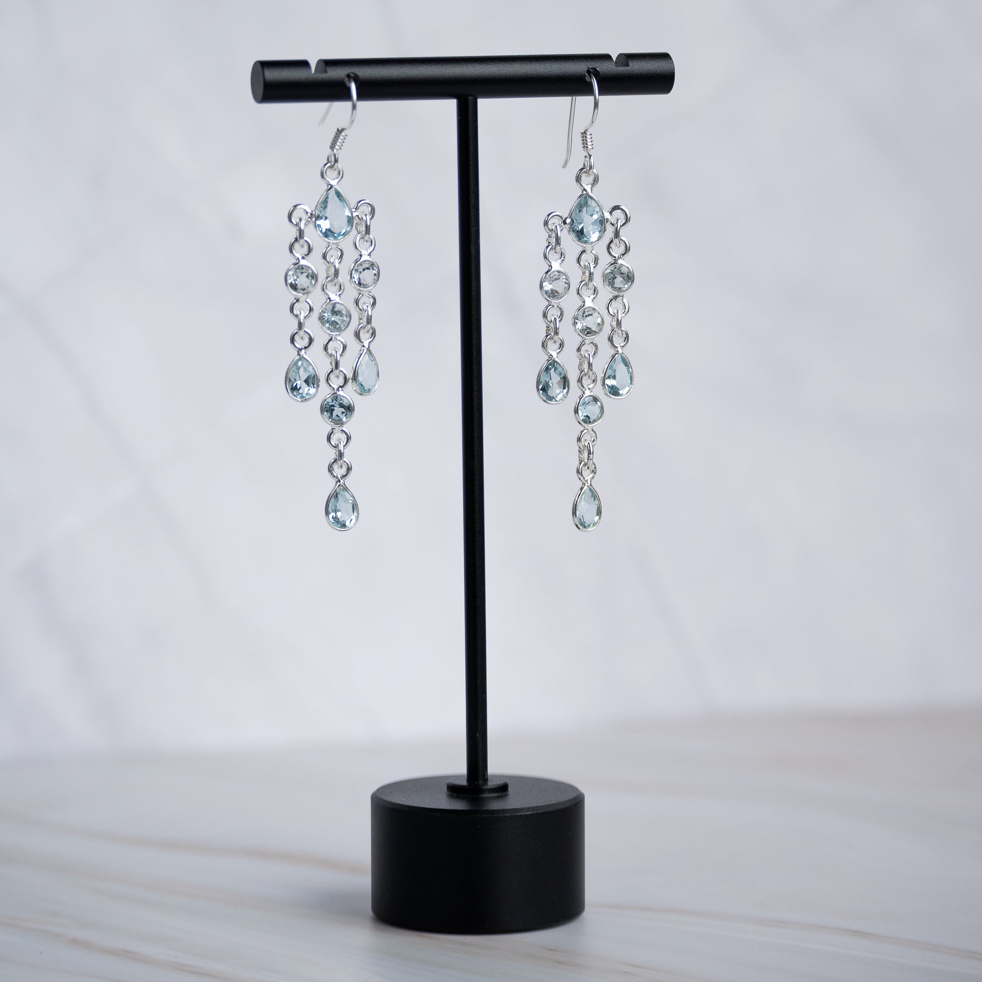 Bella Blue Topaz semi Precious Stone Statement earrings