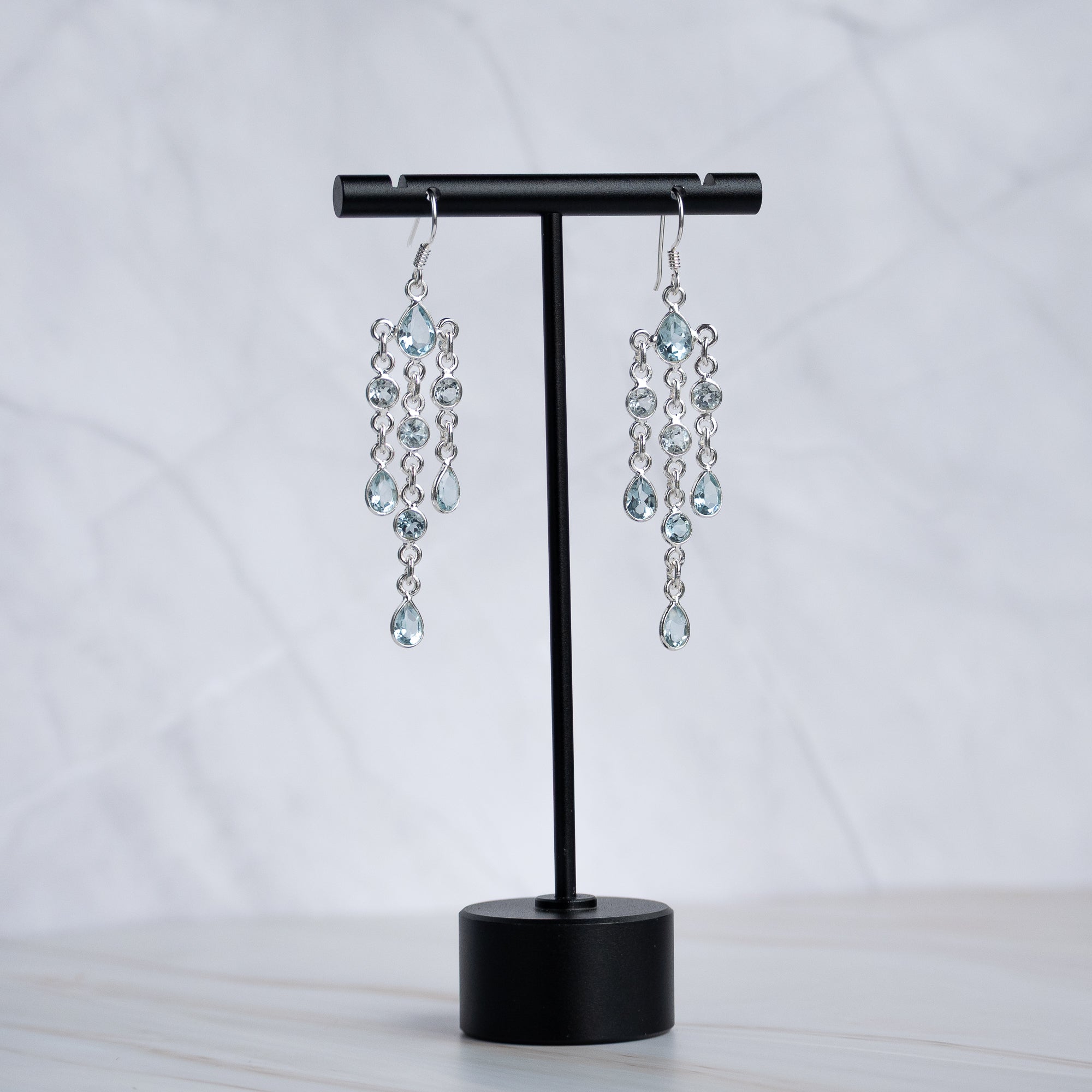 Bella Blue Topaz semi Precious Stone Statement earrings