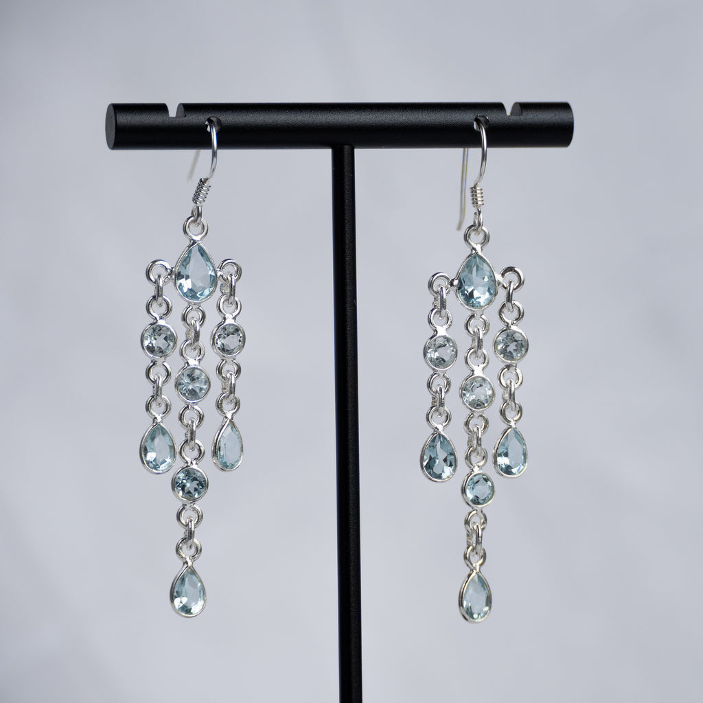 Bella Blue Topaz semi Precious Stone Statement earrings