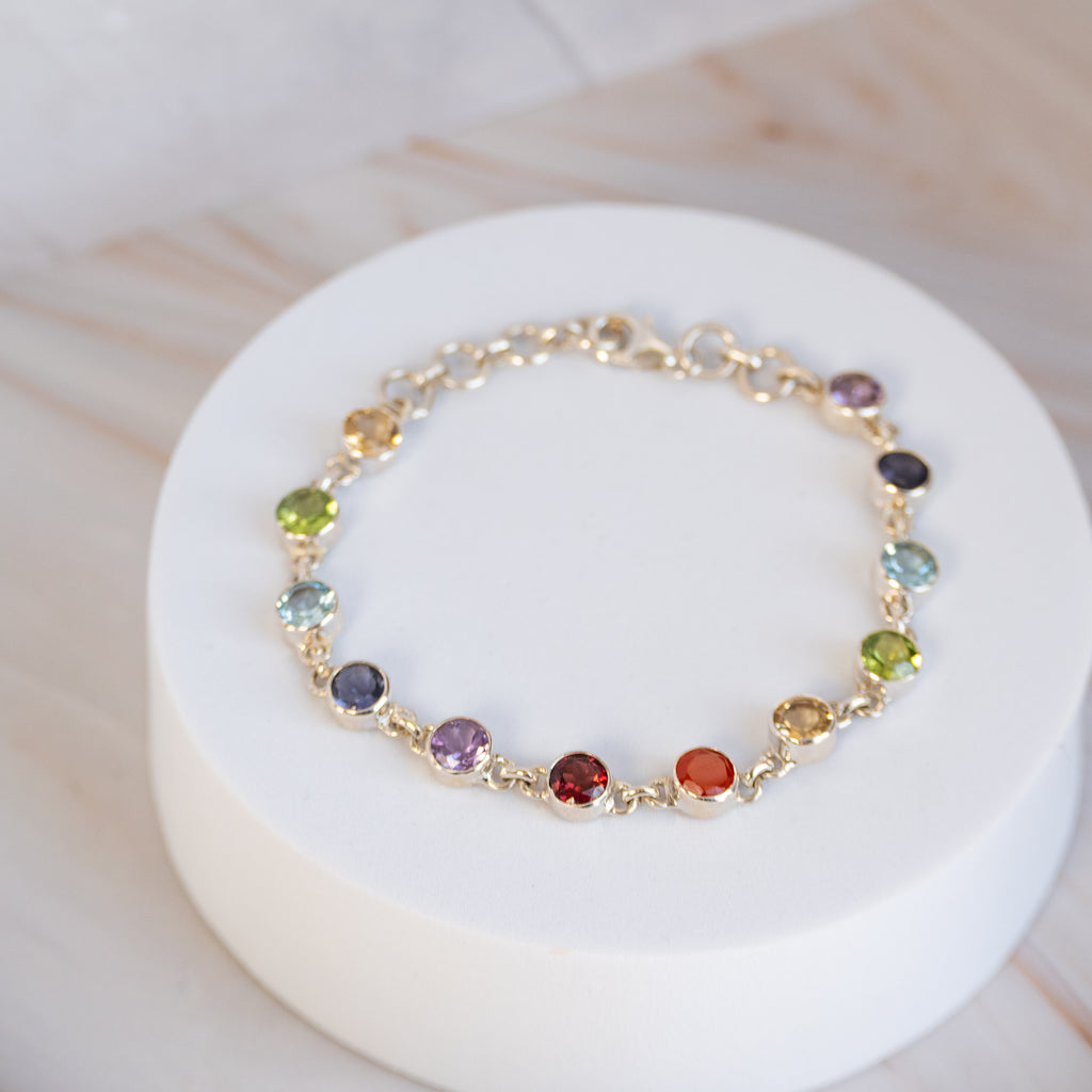 Round Rainbow Semi Precious stone Bracelet