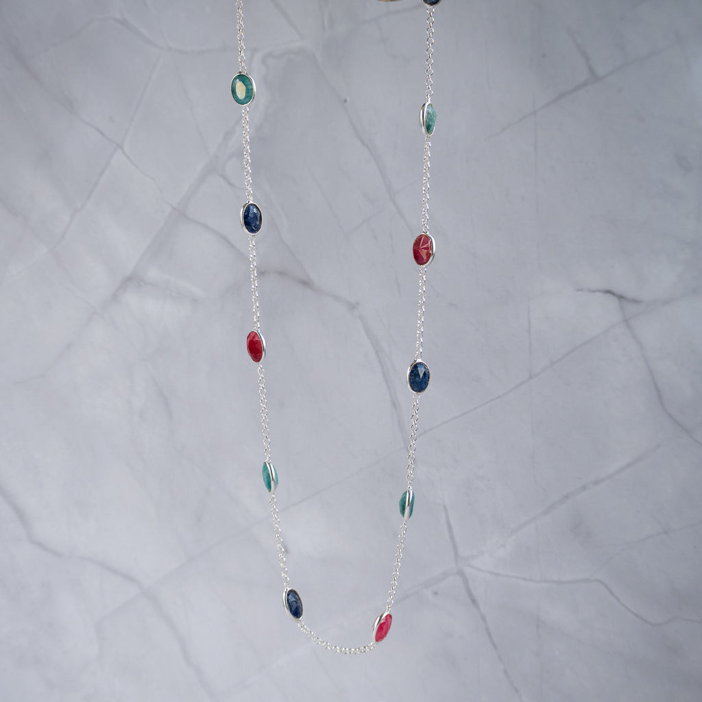 Emerald, Ruby and Sapphire Mixed Necklace