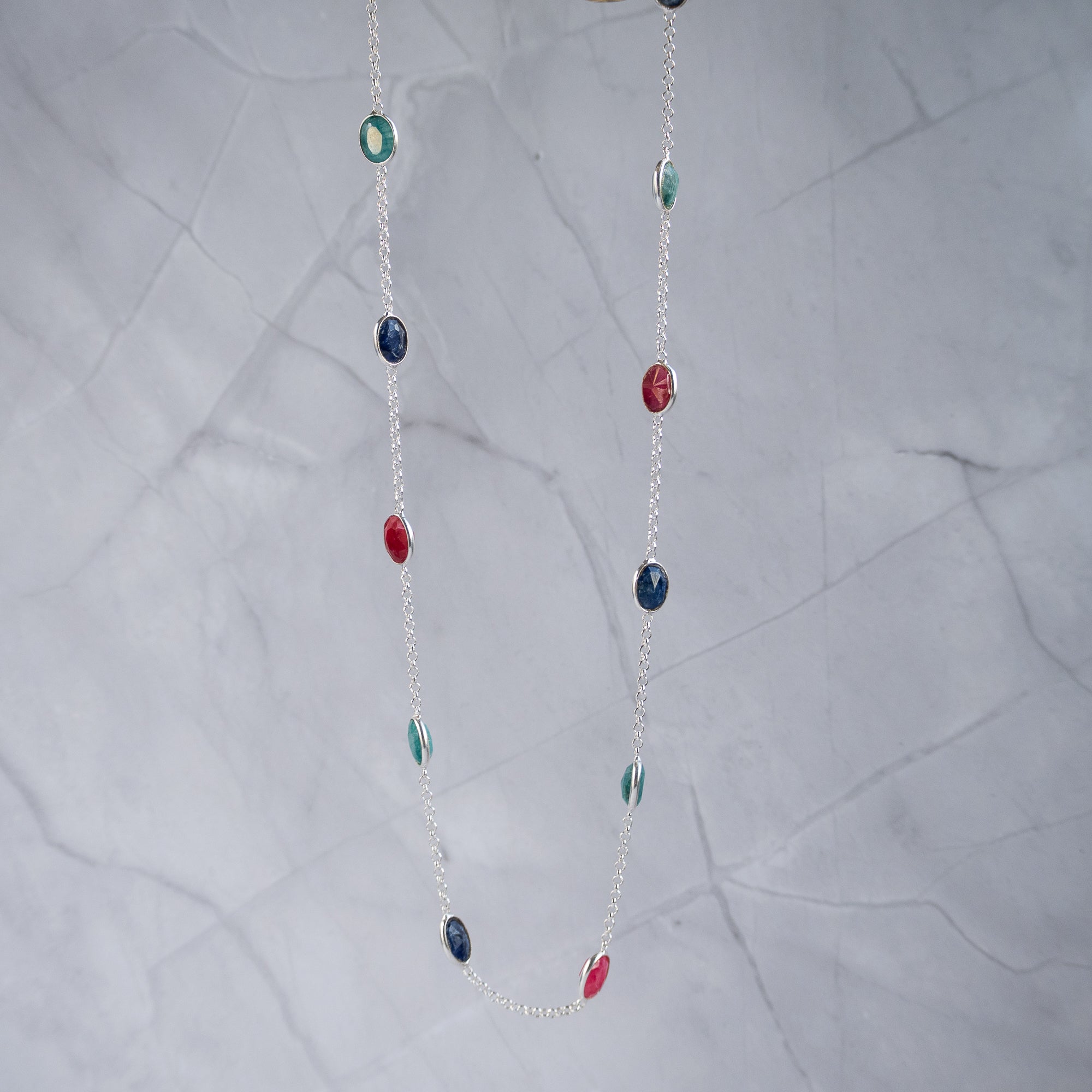 Emerald, Ruby and Sapphire Mixed Necklace