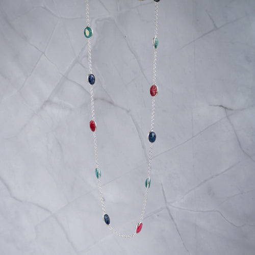 Emerald, Ruby and Sapphire Mixed Necklace