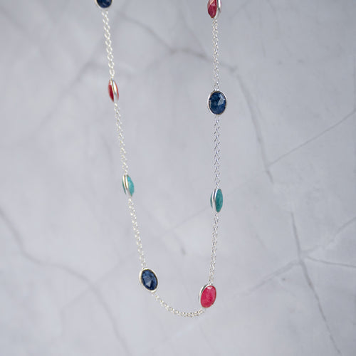 Emerald, Ruby and Sapphire Mixed Necklace