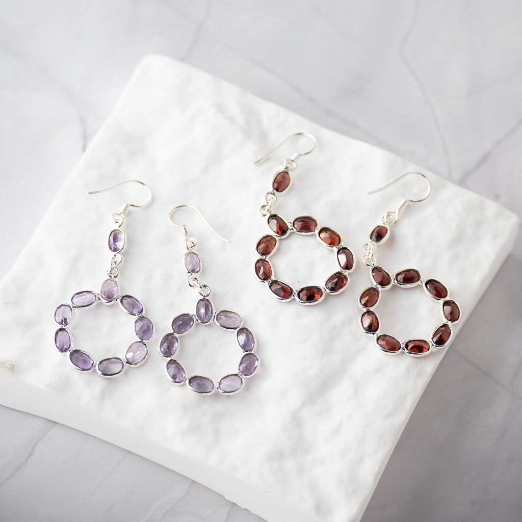 Garnet semi Precious stone drop earrings