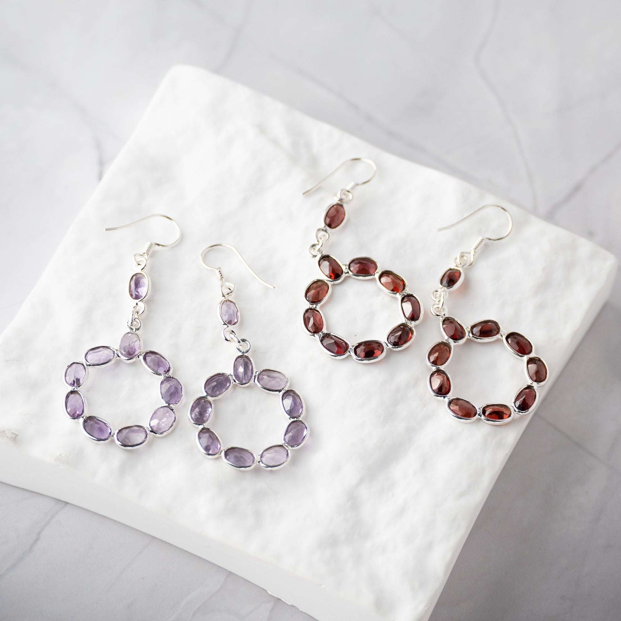 Garnet semi Precious stone drop earrings