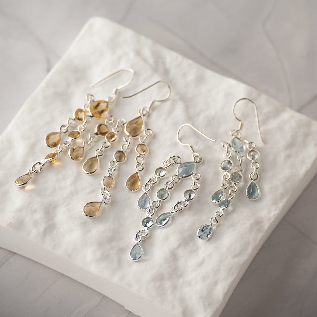 Bella Blue Topaz semi Precious Stone Statement earrings